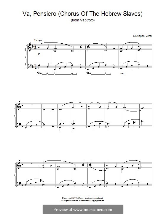 Va' Pensiero (Chorus of the Hebrew Slaves): Für Klavier by Giuseppe Verdi