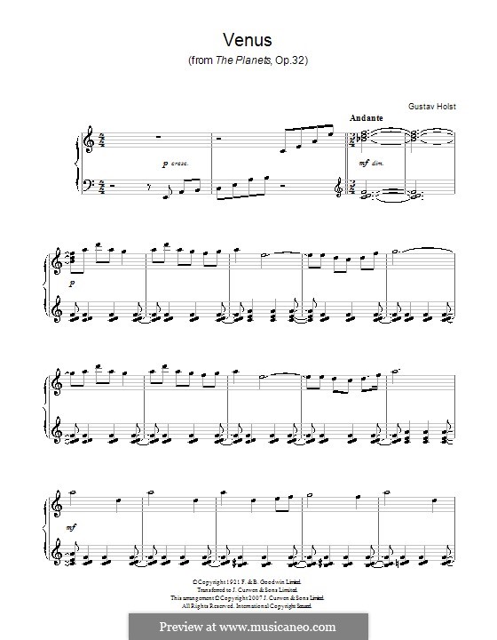 Venus: Version für Klavier by Gustav Holst