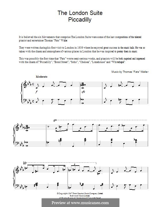 Piccadilly (from The London Suite): Für Klavier by Fats Waller