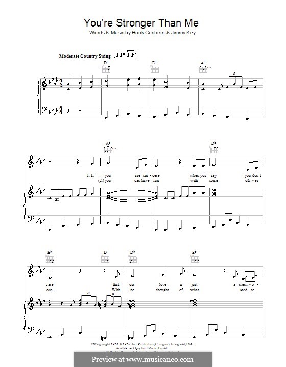 You're Stronger Than Me (Patsy Cline): Für Stimme und Klavier (oder Gitarre) by Hank Cochran, Jimmy Key