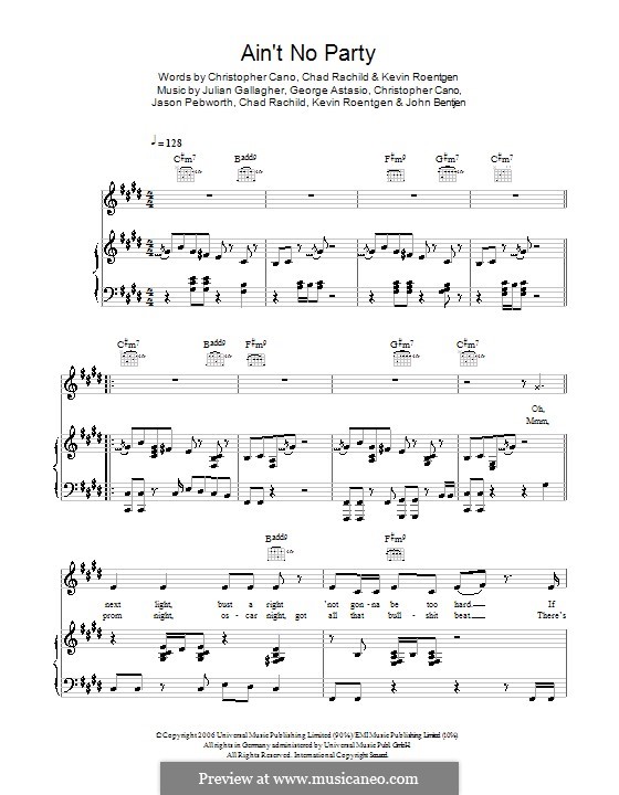 Ain't No Party (Orson): Für Stimme und Klavier (oder Gitarre) by Chad Rachild, Christopher Cano, George Astasio, Jason Pebworth, John Bentjen, Julian Gallagher, Kevin Roentgen