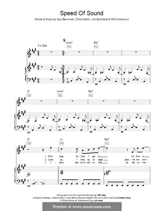 Speed of Sound (Coldplay): Für Stimme und Klavier (oder Gitarre) by Chris Martin, Guy Berryman, Jonny Buckland, Will Champion