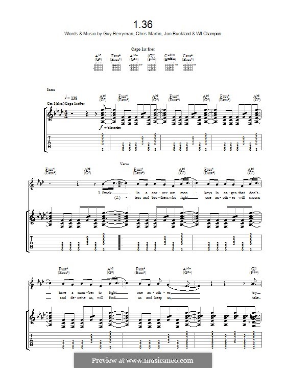 1.36 (Coldplay): Für Gitarre mit Tabulatur by Chris Martin, Guy Berryman, Jonny Buckland, Will Champion