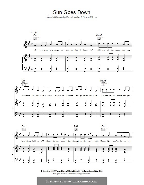Sun Goes Down: Für Stimme und Klavier (oder Gitarre) by Simon Pilton