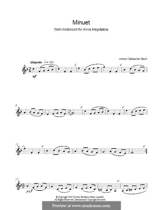 Nr.4 Menuett in G-Dur, BWV Anh.114: Für Klarinette by Johann Sebastian Bach