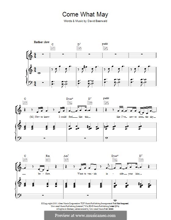 Come What May (from Moulin Rouge): Für Stimme mit Klavier oder Gitarre (Nicole Kidman and Ewan McGregor) by David Baerwald