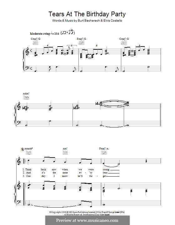 Tears at the Birthday Party: Für Stimme und Klavier (oder Gitarre) by Burt Bacharach