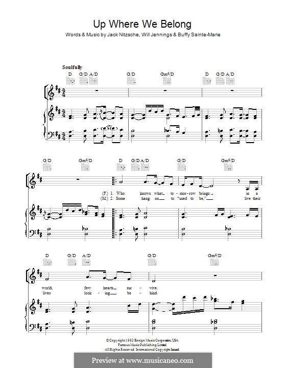 Up Where We Belong (Joe Cocker and Jennifer Warnes): Für Stimme und Klavier (oder Gitarre) by Buffy Sainte-Marie, Jack Nitzsche, Will Jennings