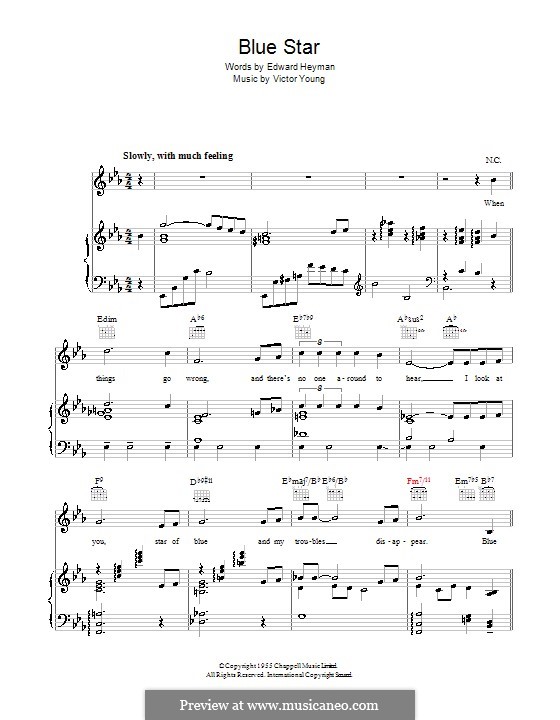 Blue Star (The Medic Theme): Für Stimme mit Klavier oder Gitarre (Felicia Sanders) by Victor Young