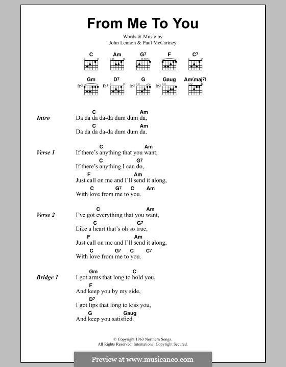 From Me to You (The Beatles): Text und Akkorde by John Lennon, Paul McCartney