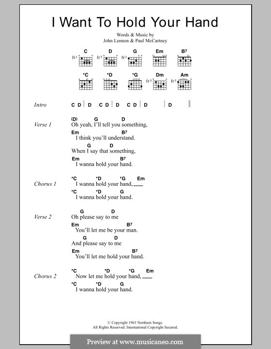 I Want to Hold Your Hand (The Beatles): Text und Akkorde by John Lennon, Paul McCartney