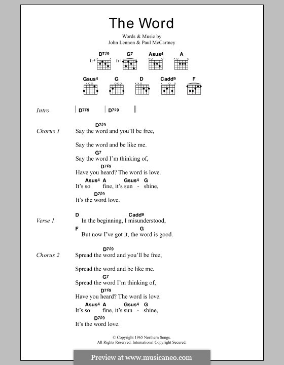 The Word (The Beatles): Text und Akkorde by John Lennon, Paul McCartney