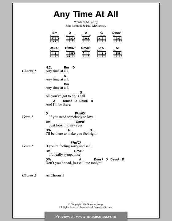 Any Time at All (The Beatles): Text und Akkorde by John Lennon, Paul McCartney