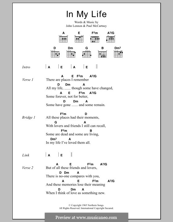 In My Life (The Beatles): Text und Akkorde by John Lennon, Paul McCartney