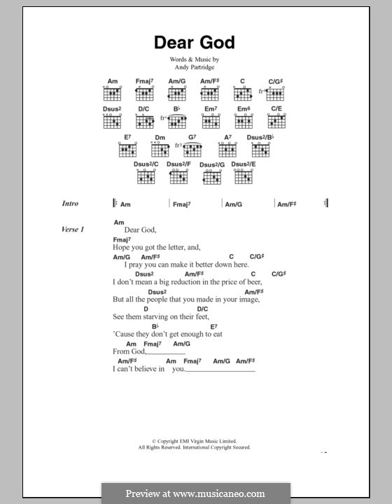 Dear God (XTC): Texte und Akkorde by Andy Partridge