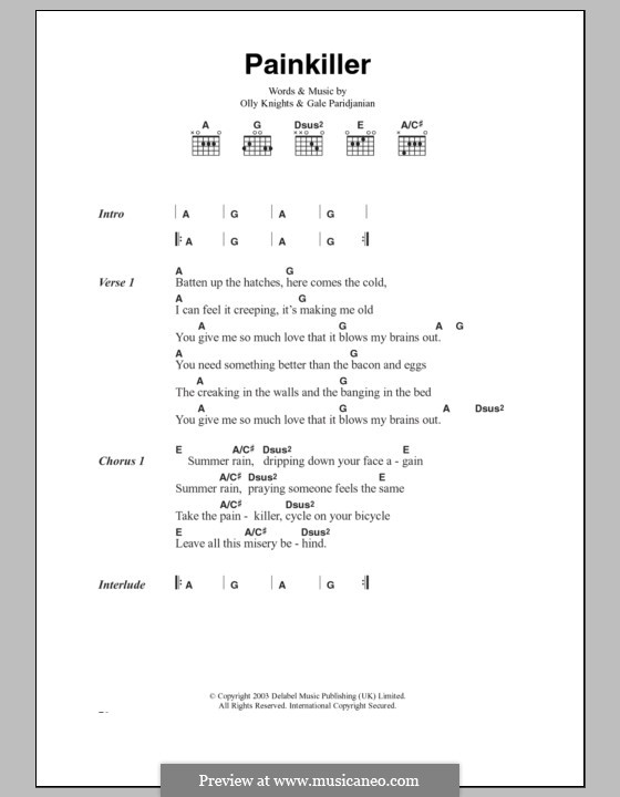 Pain Killer (Turin Brakes): Text und Akkorde by Gale Paridjanian, Olly Knights