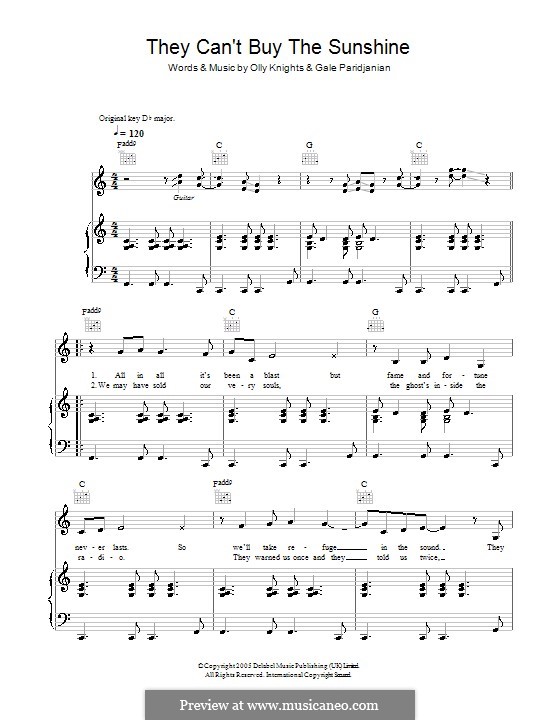 They Can't Buy the Sunshine (Turin Brakes): Für Stimme und Klavier (oder Gitarre) by Gale Paridjanian, Olly Knights