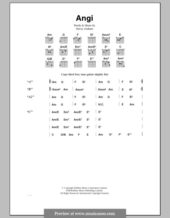 Angi: Text und Akkorde by Davey Graham