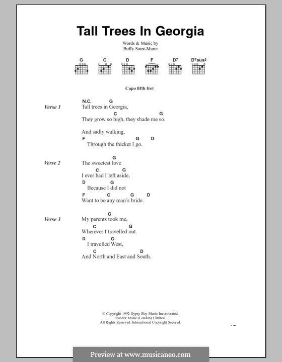 Tall Trees in Georgia: Texte und Akkorde by Buffy Sainte-Marie