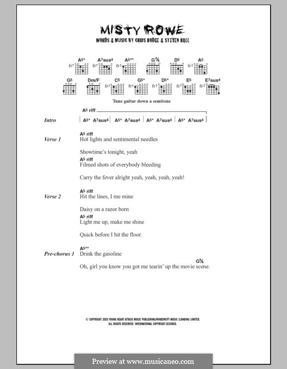 Misty Rowe (Young Heart Attack): Text und Akkorde by Chris Hodge, Steven Hall