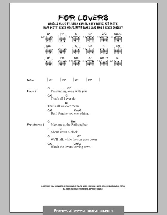 For Lovers (Wolfman feat. Pete Doherty): Text und Akkorde by David Banks, Jake Fior, Julian Taylor, Maff Scott, Matt White, Ned Scott, Pete Doherty, Peter Wolfe