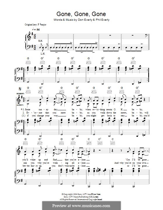 Gone, Gone, Gone (Done Moved On): Für Stimme und Klavier (oder Gitarre) by Don Everly, Phil Everly