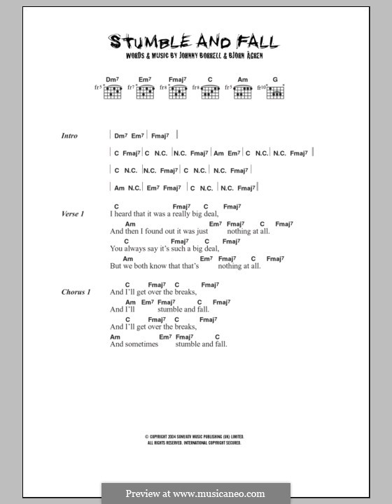 Stumble and Fall (Razorlight): Texte und Akkorde by Björn Ågren, Johnny Borrell