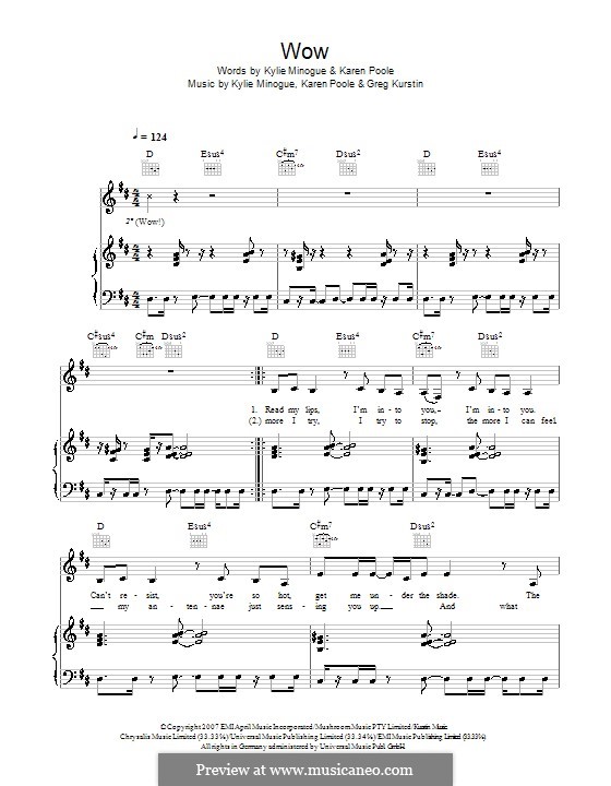 Wow (Kylie Minogue): Für Stimme und Klavier (oder Gitarre) by Greg Kurstin, Karen Poole