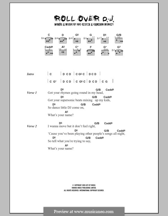Rollover D.J. (Jet): Text und Akkorde by Cameron Muncey, Nic Cester