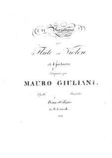 Sechs Variationen für Flöte (oder Violine) und Gitarre, Op.81: Sechs Variationen für Flöte (oder Violine) und Gitarre by Mauro Giuliani