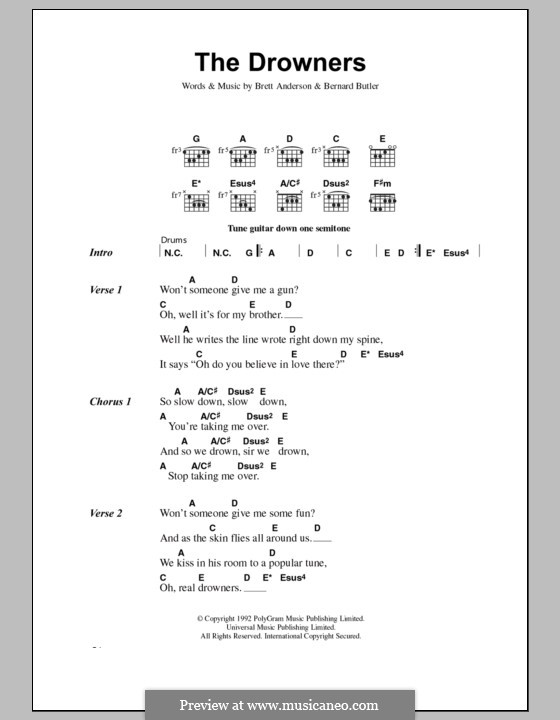 The Drowners (Suede): Texte und Akkorde by Bernard Butler, Brett Anderson
