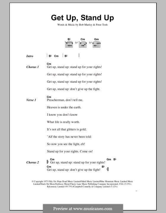 Get Up Stand Up: Text und Akkorde by Bob Marley, Peter Tosh
