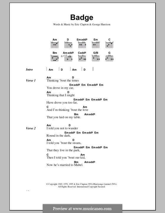 Badge (Cream): Text und Akkorde by Eric Clapton, George Harrison