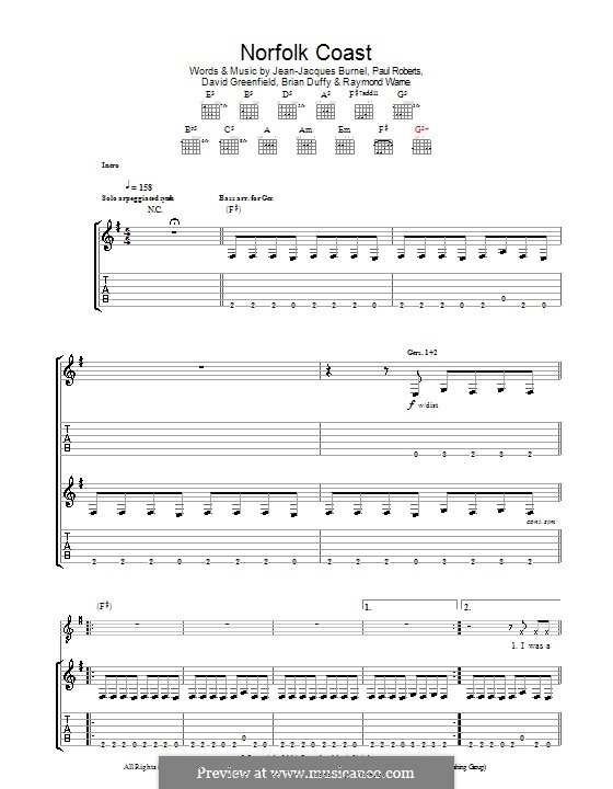 Norfolk Coast (The Stranglers): Für Gitarre mit Tabulatur by Brian Duffy, David Greenfield, Jean-Jacques Burnel, Paul Roberts, Raymond Warne
