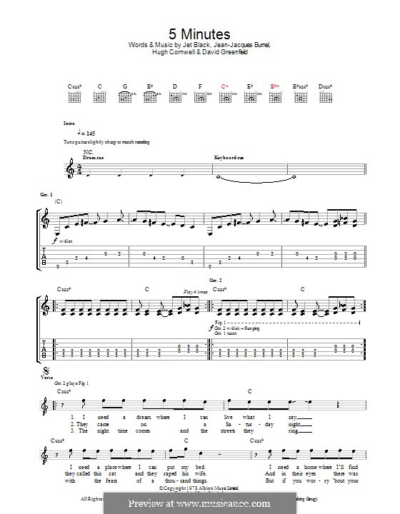 5 Minutes (The Stranglers): Für Gitarre mit Tabulatur by David Greenfield, Hugh Cornwell, Jean-Jacques Burnel, Jet Black