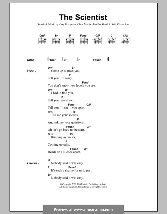 The Scientist (Coldplay): Text und Akkorde by Chris Martin, Guy Berryman, Jonny Buckland, Will Champion