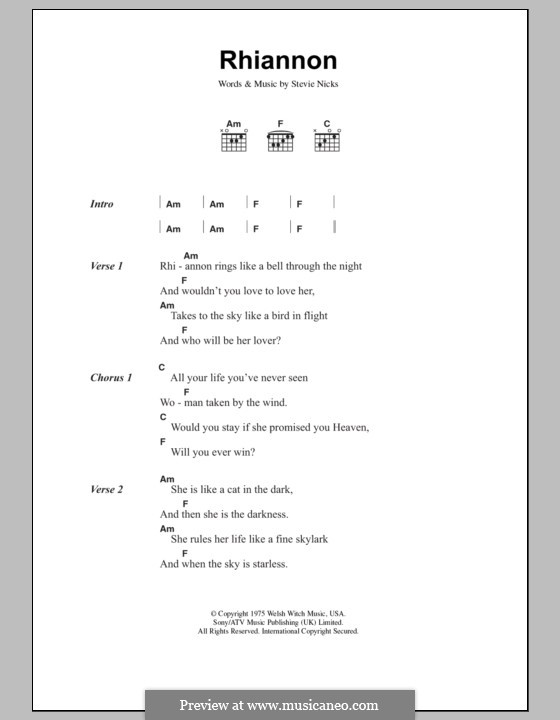 Rhiannon (Fleetwood Mac): Text und Akkorde by Stevie Nicks