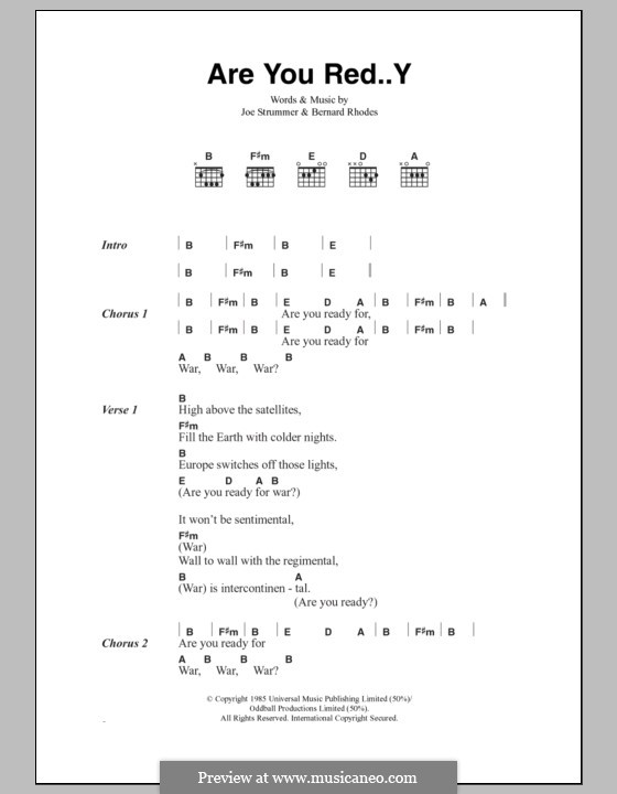 Are You Red..Y (The Clash): Text und Akkorde by Bernard Rhodes, Joe Strummer