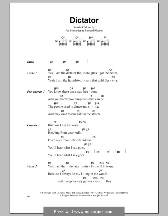 Dictator (The Clash): Text und Akkorde by Bernard Rhodes, Joe Strummer