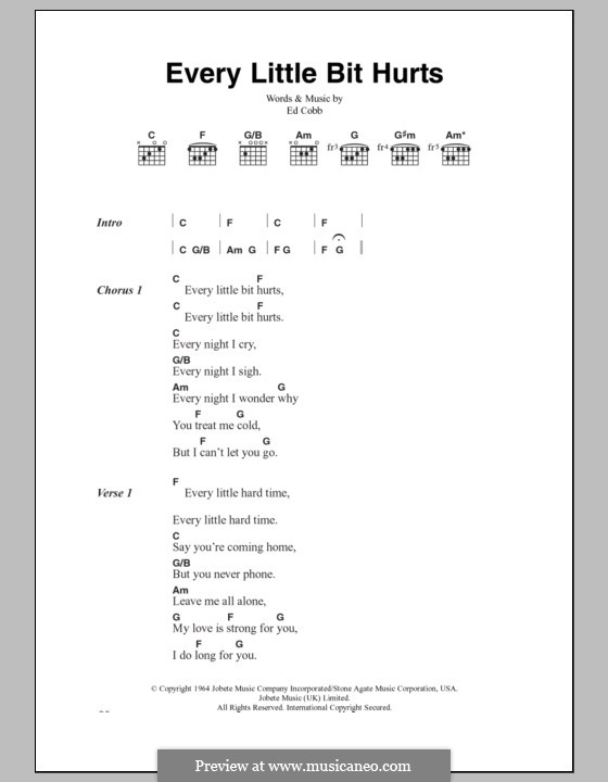 Every Little Bit Hurts: Text und Akkorde (The Clash) by Ed Cobb