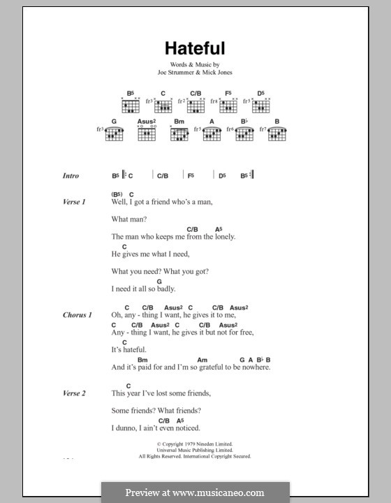 Hateful (The Clash): Text und Akkorde by Joe Strummer, Mick Jones