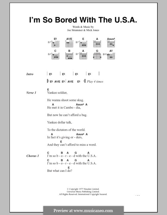 I'm So Bored with the U.S.A. (The Clash): Text und Akkorde by Joe Strummer, Mick Jones