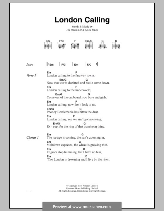 London Calling (The Clash): Text und Akkorde by Joe Strummer, Mick Jones, Paul Simonon, Topper Headon