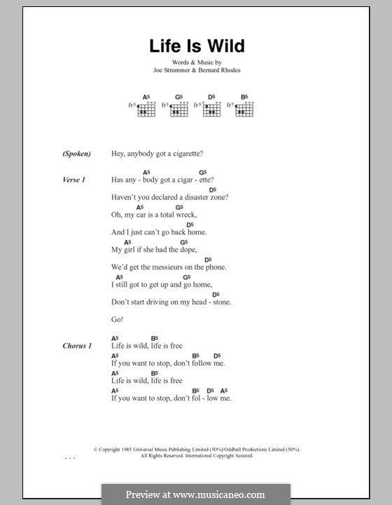 Life Is Wild (The Clash): Text und Akkorde by Bernard Rhodes, Joe Strummer