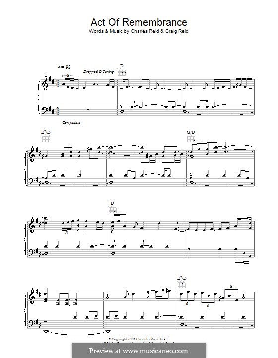 Act of Remembrance (The Proclaimers): Für Stimme und Klavier (oder Gitarre) by Charles Reid, Craig Reid