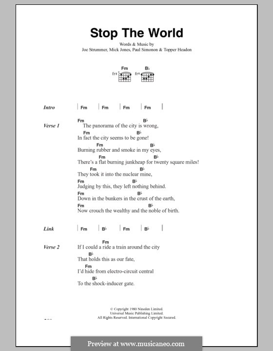 Stop the World (The Clash): Text und Akkorde by Joe Strummer, Mick Jones, Paul Simonon, Topper Headon