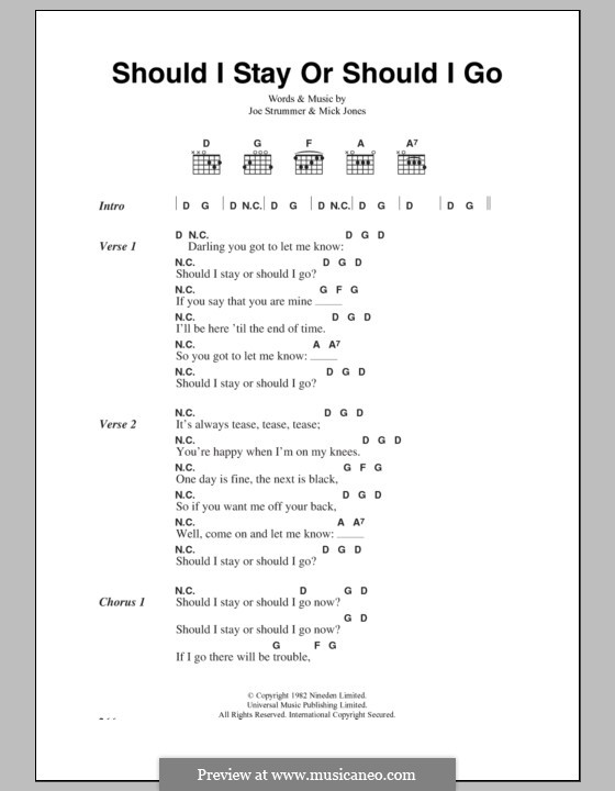 Should I Stay or Should I Go (The Clash): Text und Akkorde by Joe Strummer, Mick Jones