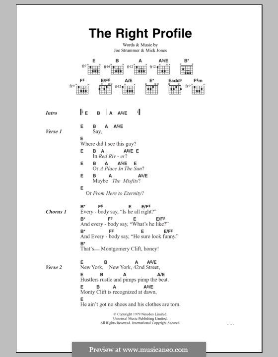 The Right Profile (The Clash): Text und Akkorde by Joe Strummer, Mick Jones