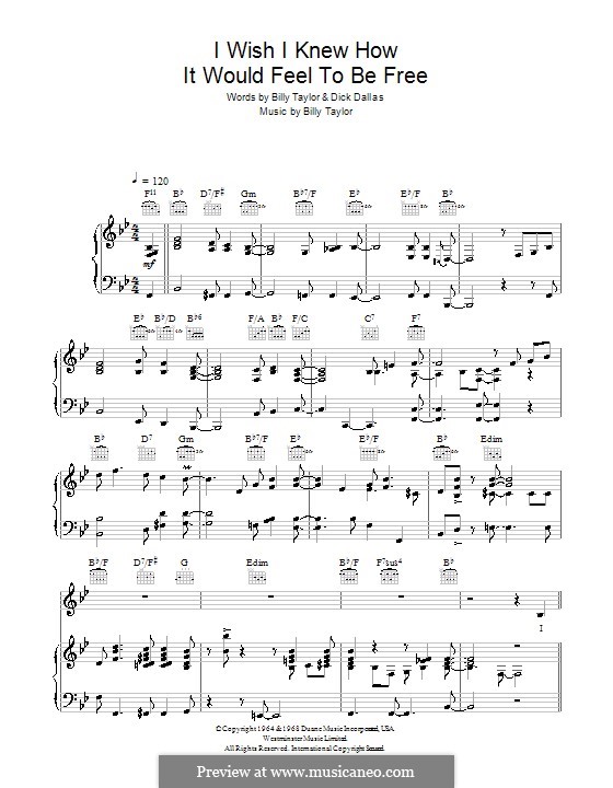 I Wish I Knew How it Would Feel to Be Free: Für Stimme mit Klavier oder Gitarre (Nina Simone) by Billy Taylor
