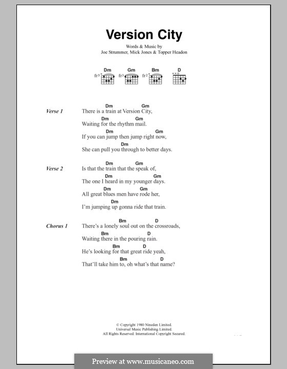 Version City (The Clash): Text und Akkorde by Joe Strummer, Mick Jones, Topper Headon